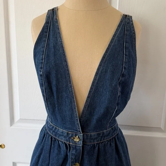 Urban Outfitters Med Blue Denim Midi Plunging Dress size Med - Picture 2 of 9